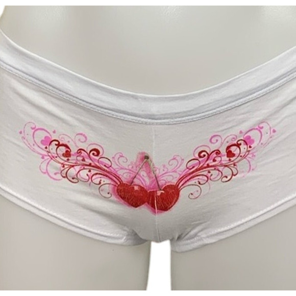 Heaven Scent Intimates White Cherry Heart Panty SMALL Boyshort Unique NEW - Picture 5 of 6